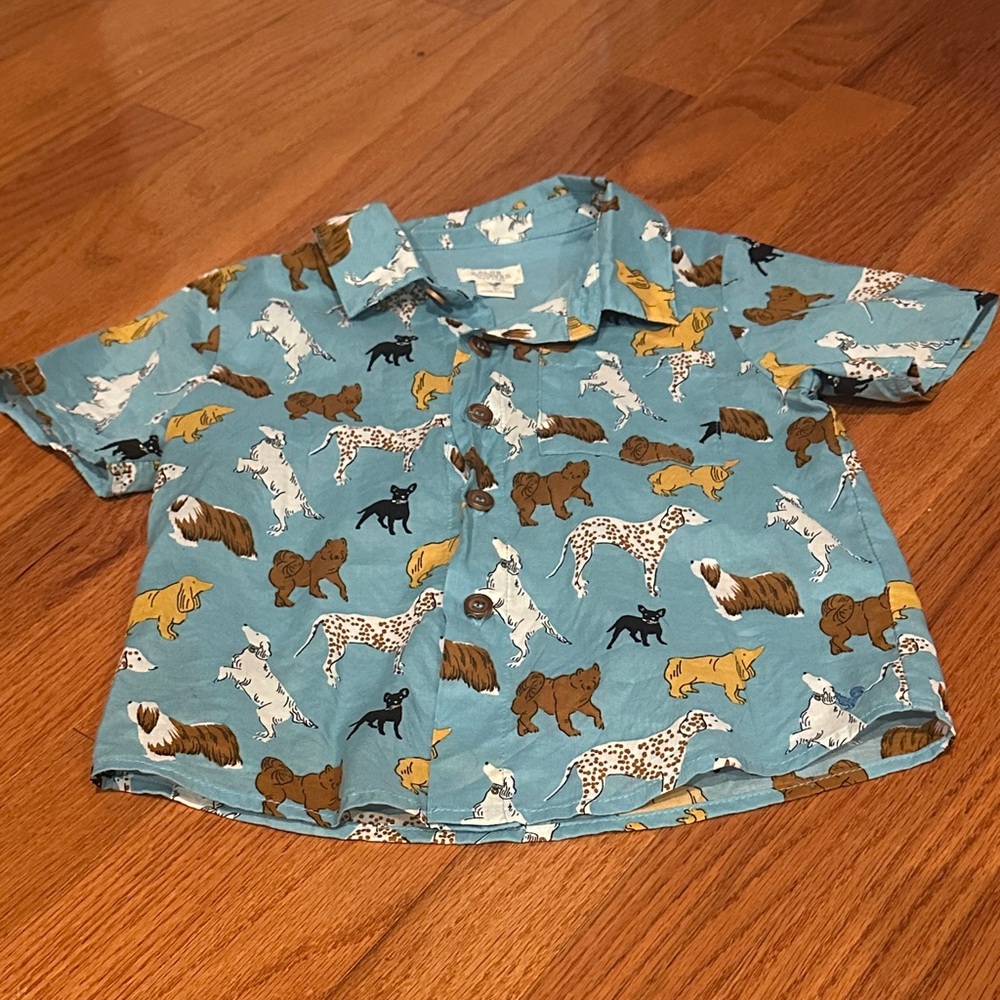Blue Rooster Collection Kids' Dog Print Button-Down Shirt - Blue and Brown